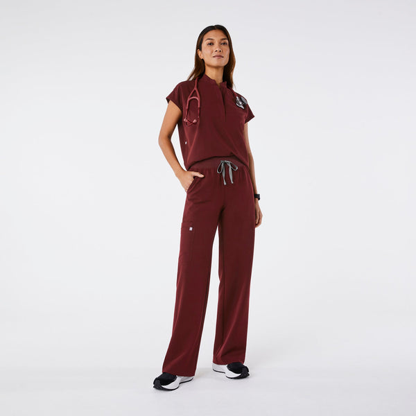 Women's Burgundy Isabel High-Rise Wide-Leg - Petite Scrub Pant