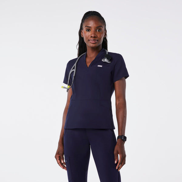 Women's Navy Lillian Slim V-Neck Peplum - Scrub Top