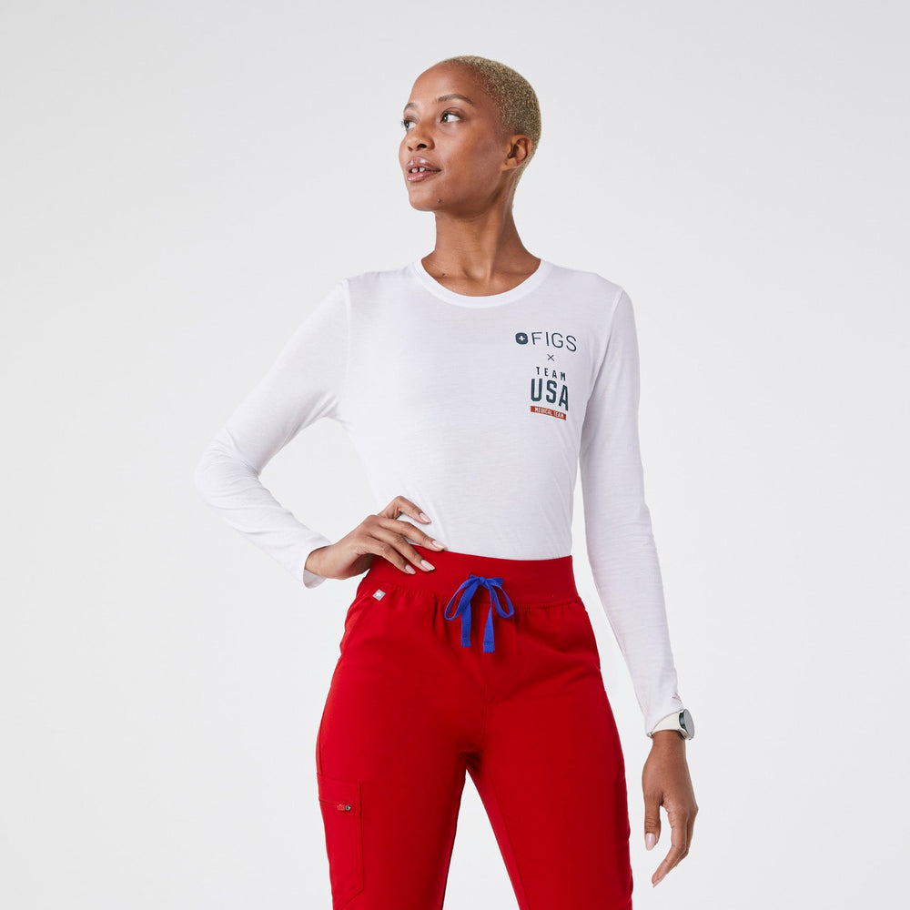 Women's White FIGS x Team USA - Long-Sleeve Underscrub