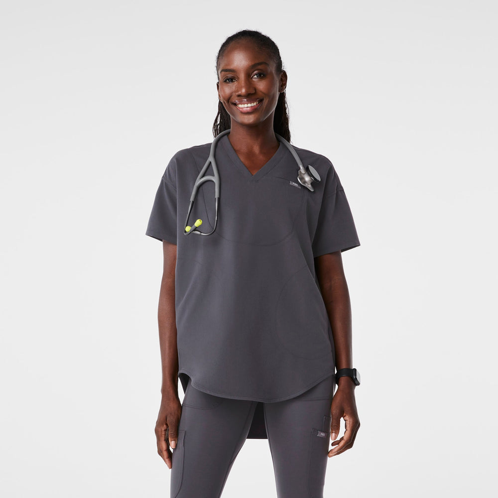 Women's Charcoal Halle Short-Sleeve V-Neck Tunic - Scrub Top