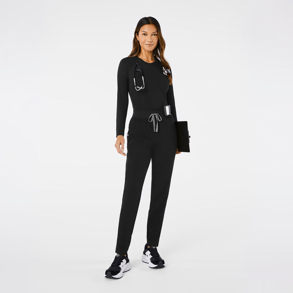 Women's Black High-Rise Bristol Petite Slim Tapered Scrub Pant