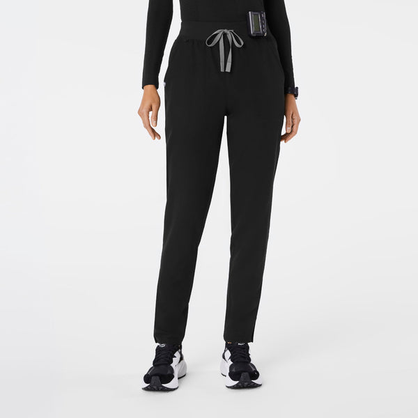 Women's Black High-Rise Bristol Petite Slim Tapered Scrub Pant