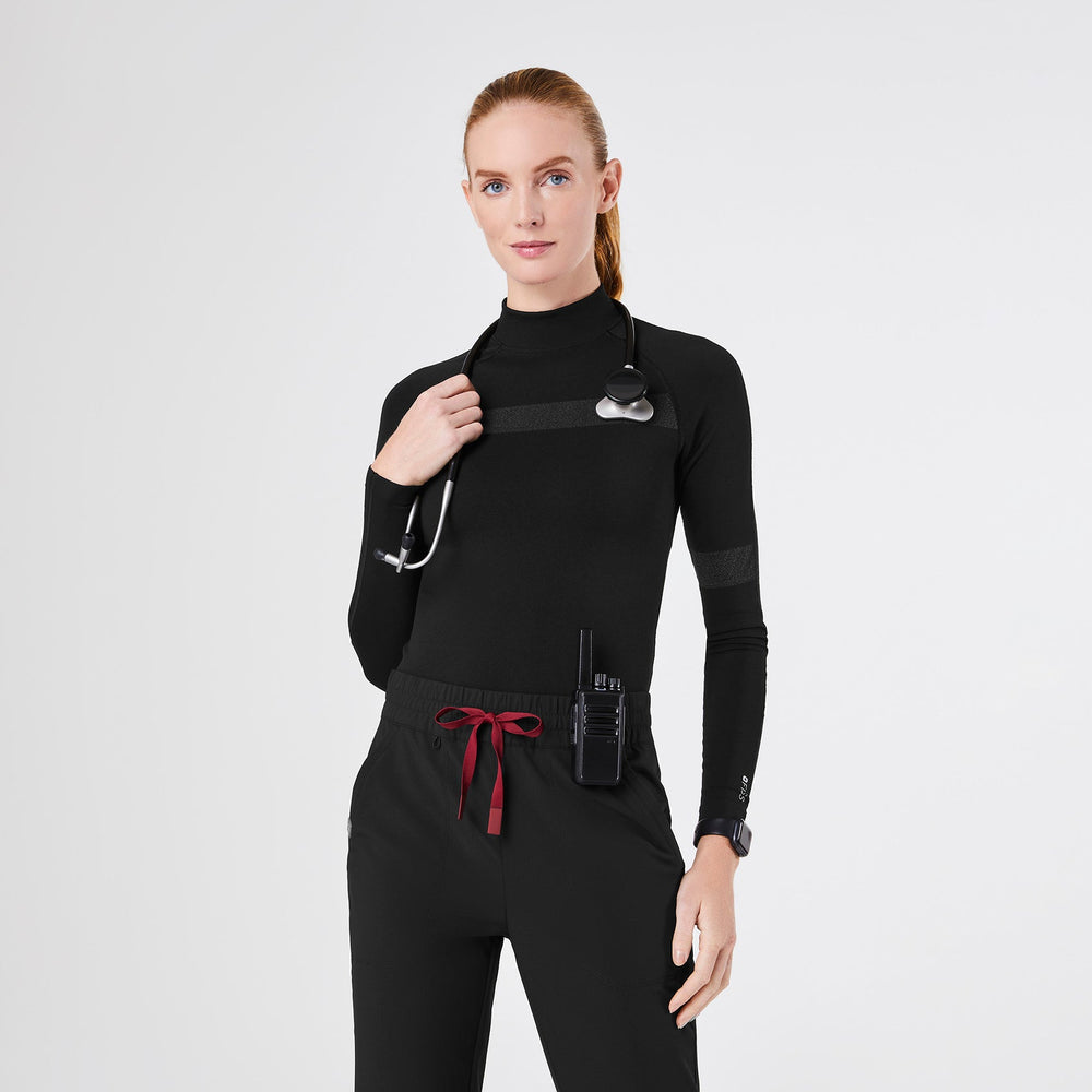 Women's Black Salta Reflective Mock-Neck Long-Sleeve Underscrub