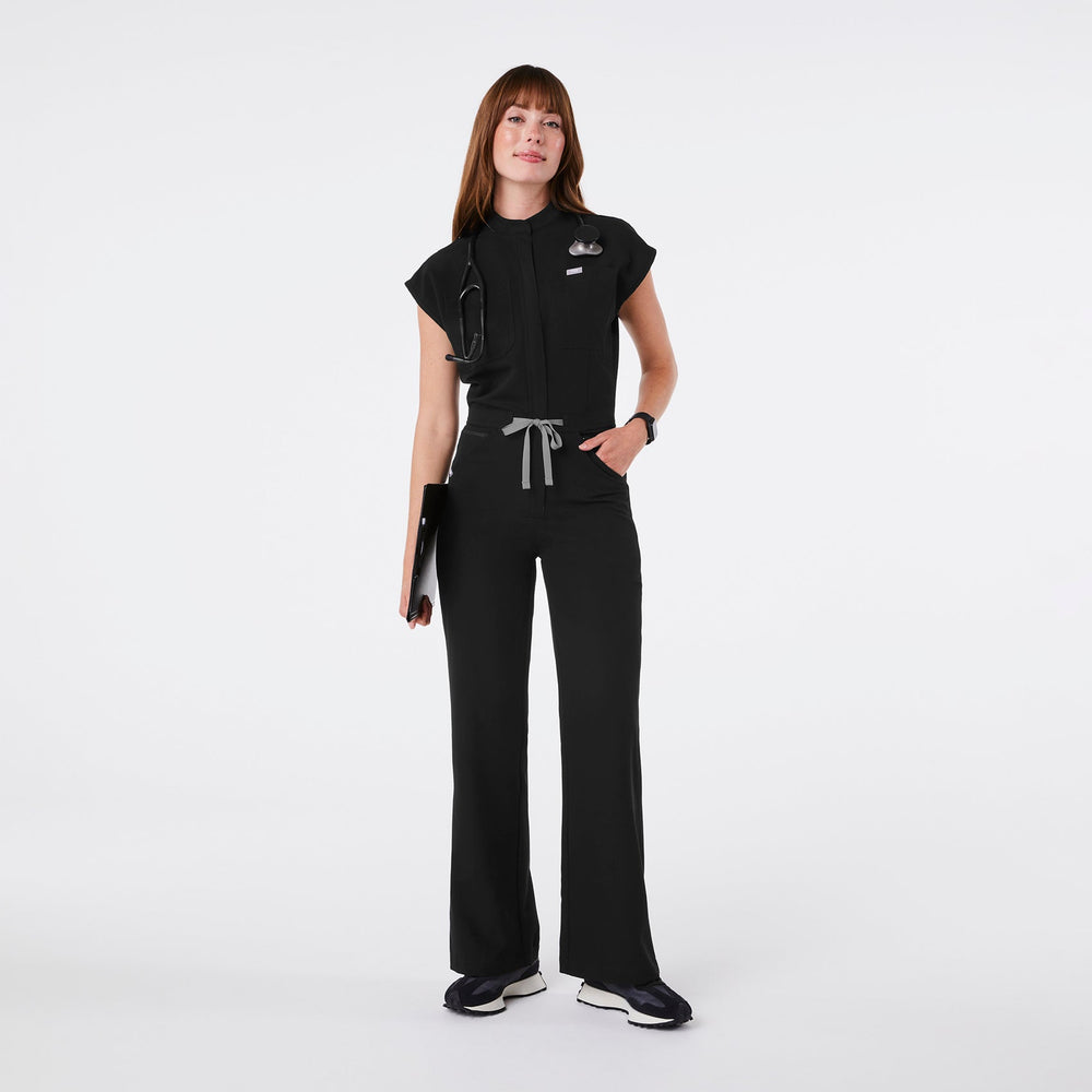 Women's Black Rafaela Wide-Leg - Petite ScrubJumpsuit™