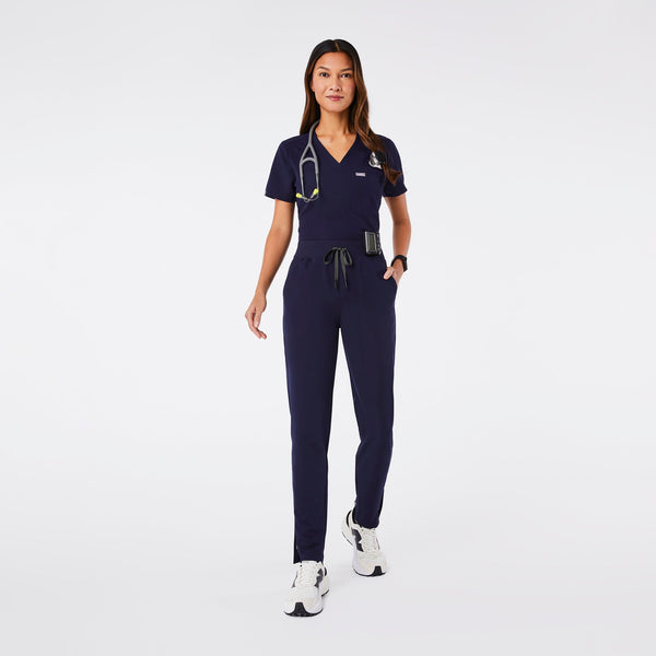 Women's Navy High-Rise Bristol Petite Slim Tapered Scrub Pant