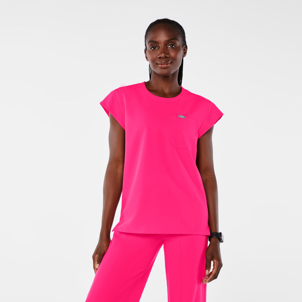 Women's Shocking Pink Lucia Relaxed Crewneck - Scrub Top