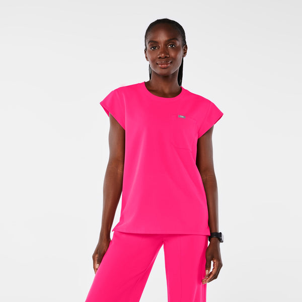 Women's Shocking Pink Lucia Relaxed Crewneck - Scrub Top