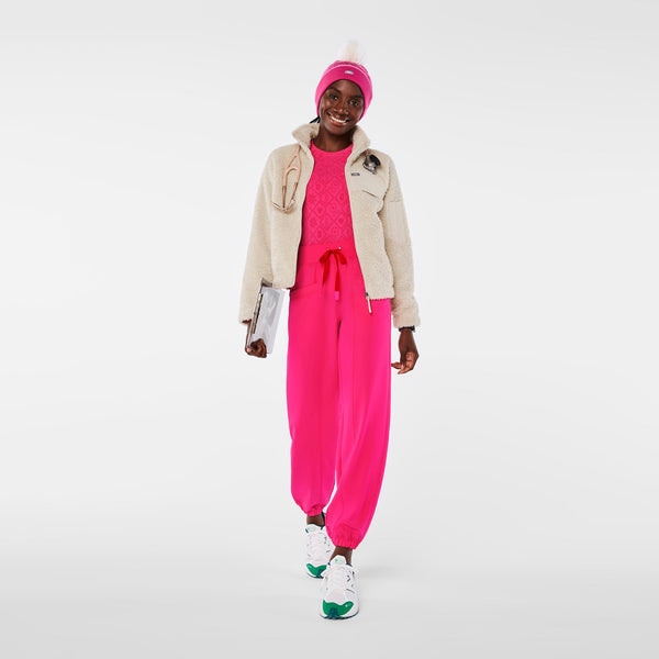 Women's Shocking Pink High-Rise Rio Relaxed Jogger Petite Scrub Pant
