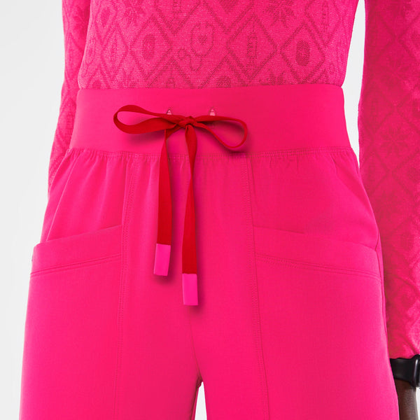 Women's Shocking Pink High-Rise Rio Relaxed Jogger Petite Scrub Pant