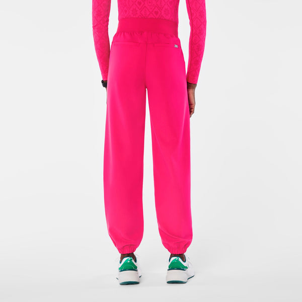 Women's Shocking Pink High-Rise Rio Relaxed Jogger Petite Scrub Pant