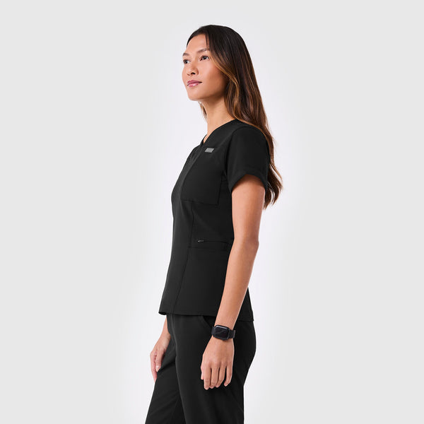 Women's Black Indestructible Slim V-Neck Scrub Top