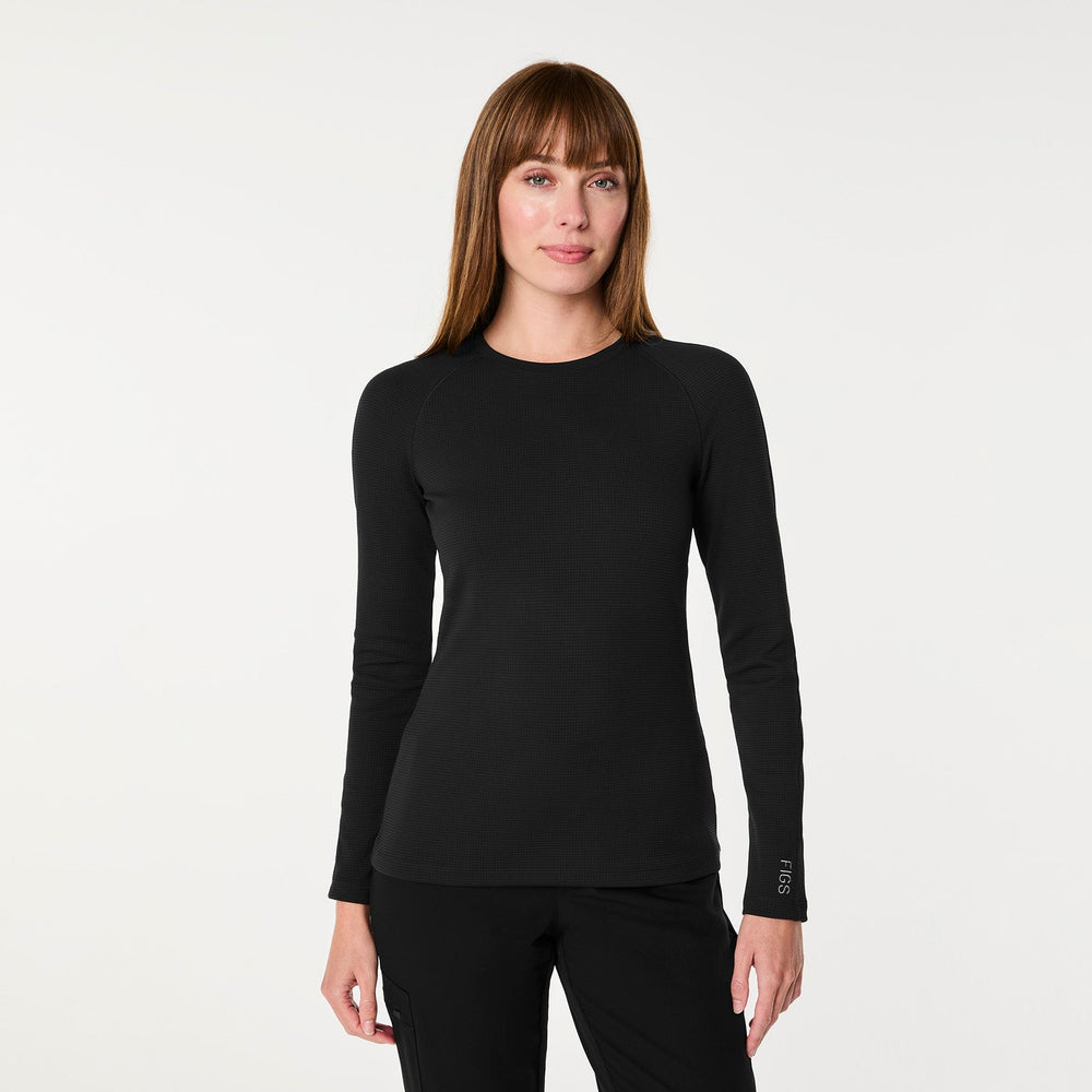 Women's Black Waffle - Long-Sleeve Underscrub