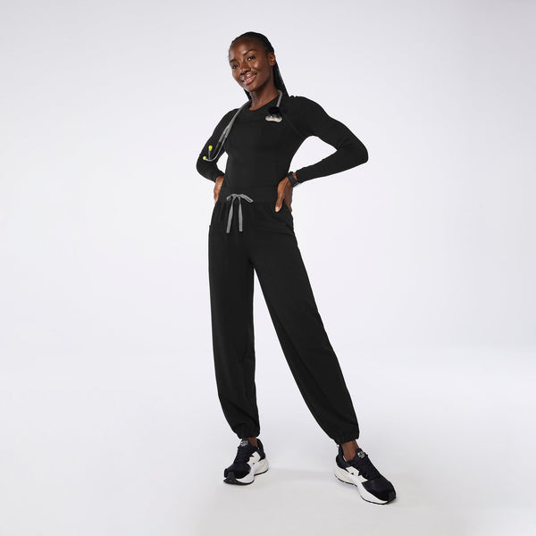 Women's Black High-Rise Rio Relaxed Jogger Petite Scrub Pant