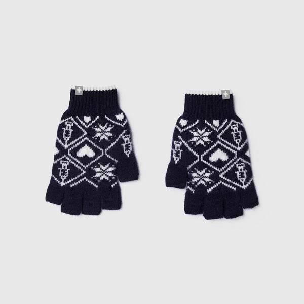 Navy Fair Isle Knit Fingerless Gloves