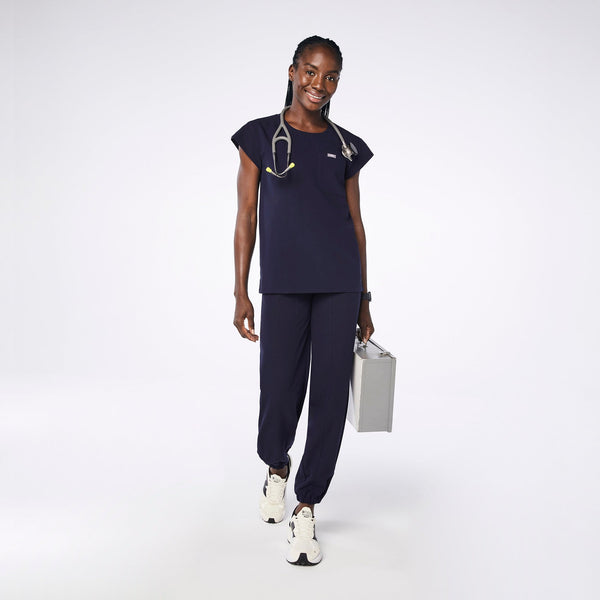 Women's Navy Lucia Relaxed Crewneck Scrub Top