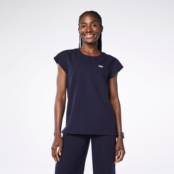 Women's Navy Lucia Relaxed Crewneck Scrub Top