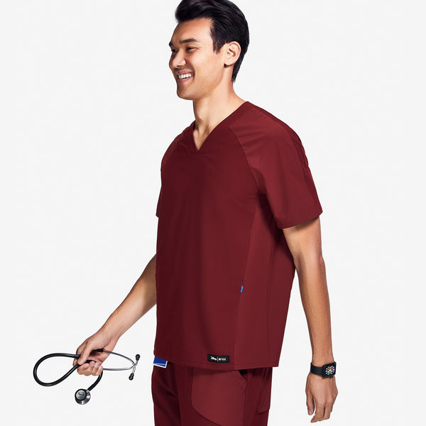 Men's Burgundy Mickey Mouse - Raglan Scrub Top