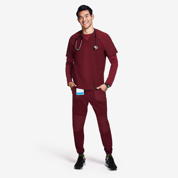 Men's Burgundy Mickey Mouse - Raglan Scrub Top