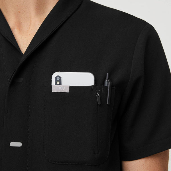 Men's Black Moree - Classic Collared Scrub Top