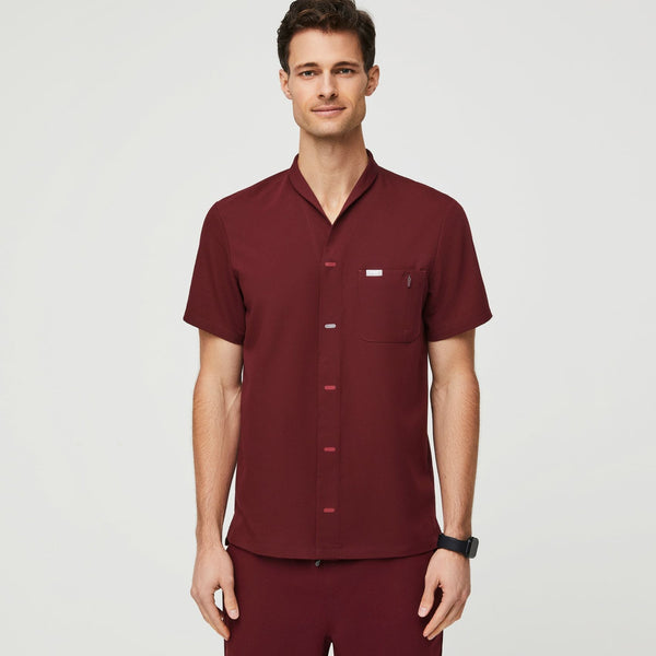 Men's Burgundy Moree - Classic Collared Scrub Top