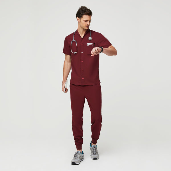 Men's Burgundy Moree - Classic Collared Scrub Top