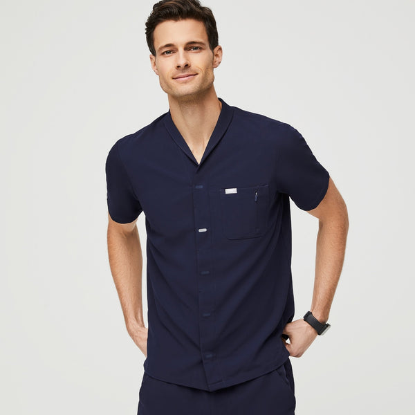 Men's Navy Moree - Classic Collared Scrub Top