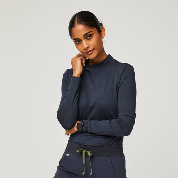 Women's Navy Mock-Neck - Long-Sleeve