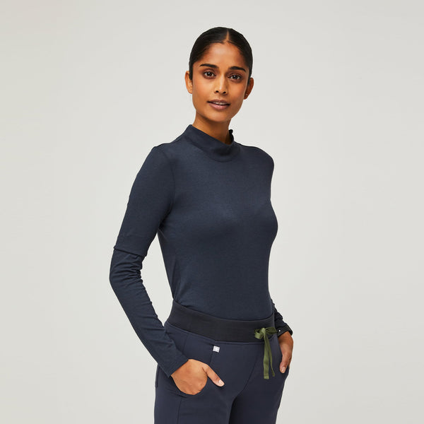 Women's Navy Mock-Neck - Long-Sleeve