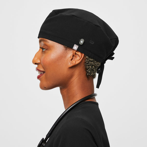 Black FIGS Scrub Cap With Buttonholes ( Classic Black)