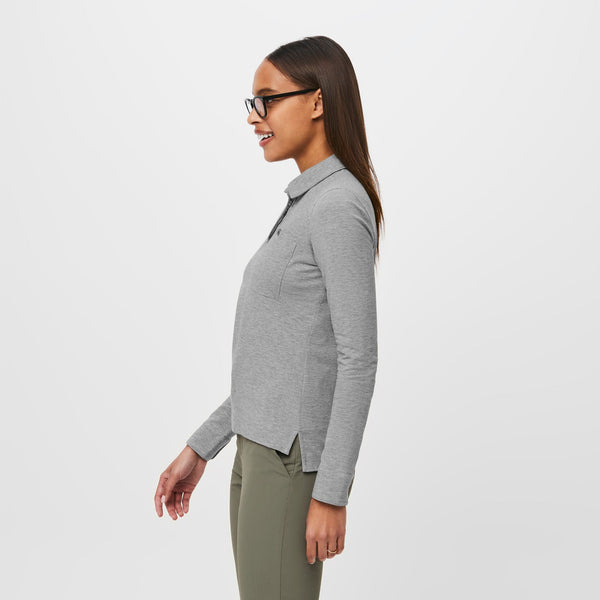Women's Heather Grey FIGSPRO™ Pique Long-Sleeve Polo