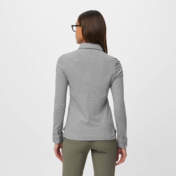 Women's Heather Grey FIGSPRO™ Pique Long-Sleeve Polo