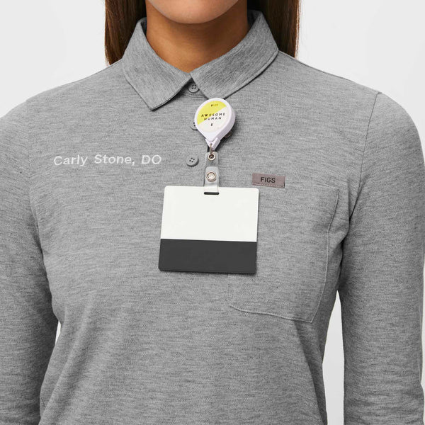 Women's Heather Grey FIGSPRO™ Pique Long-Sleeve Polo