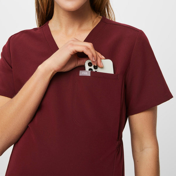 Women's Burgundy Octavia Maternity - Scrub Top