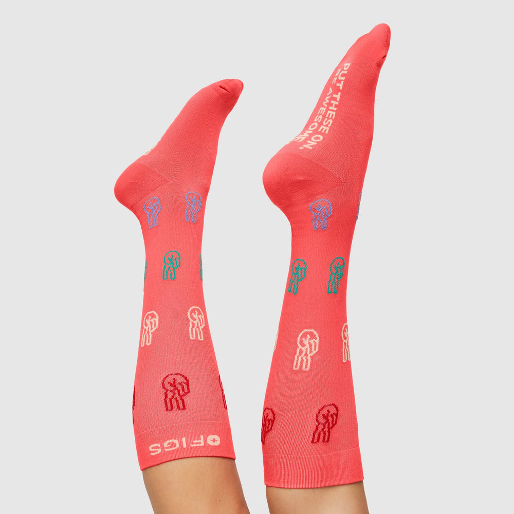 Women's Hot Coral Peace Rainbow - Compression Socks