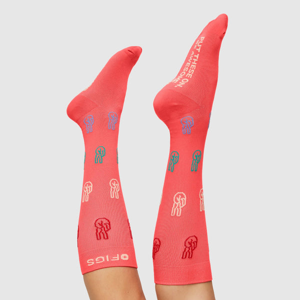 Women's Hot Coral Peace Rainbow - Compression Socks
