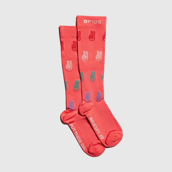 Women's Hot Coral Peace Rainbow - Compression Socks