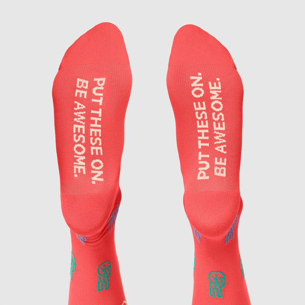 Women's Hot Coral Peace Rainbow - Compression Socks