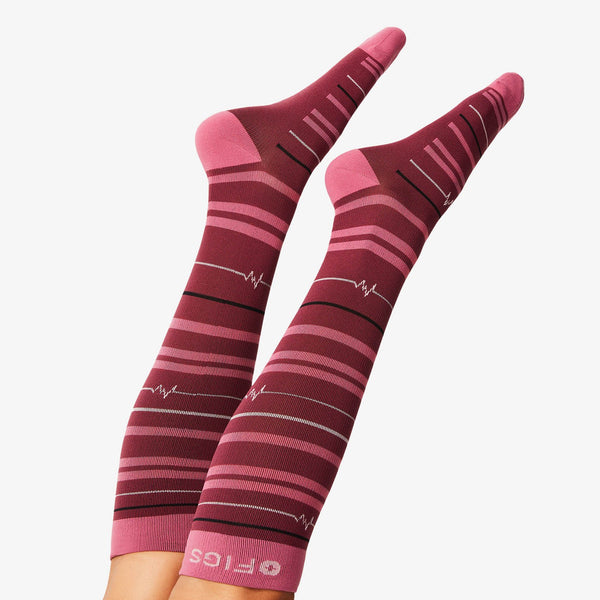 Women's Burgundy EKG Stripe - Compression Socks