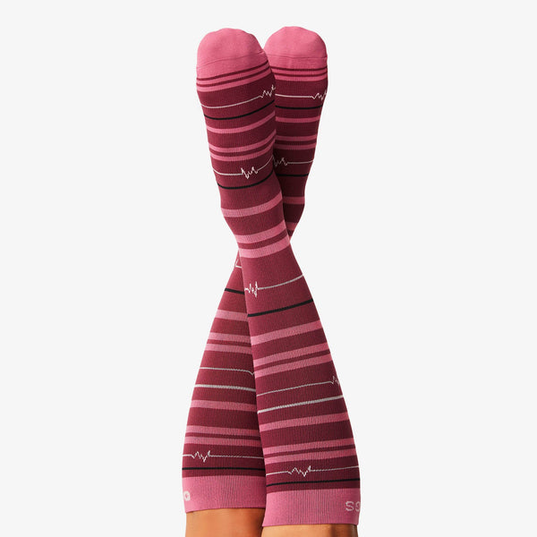 Women's Burgundy EKG Stripe - Compression Socks