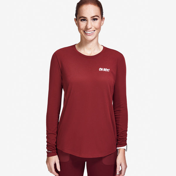 Women's Burgundy Mickey Mouse Oh Boy - Long-Sleeve Underscrub