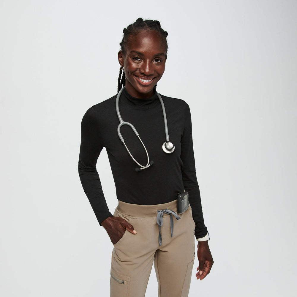 Women's Black Mock-Neck - Long-Sleeve