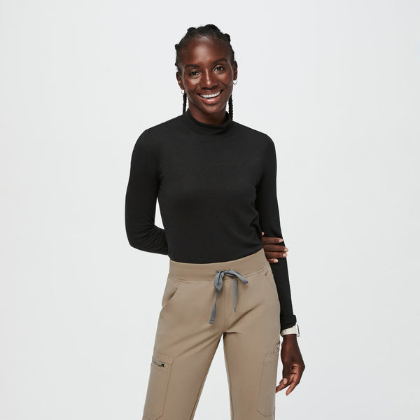 Women's Black Mock-Neck - Long-Sleeve