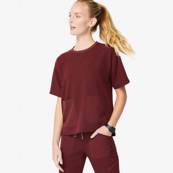 Women's Burgundy Bene - Crew Scrub Top