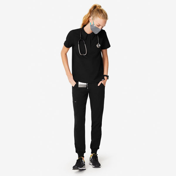 Women's Black Igava - Short-Sleeve Polo Scrub Top