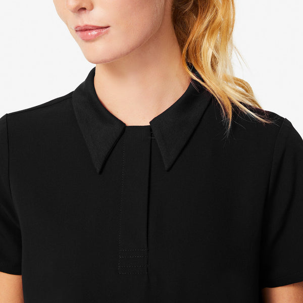 Women's Black Igava - Short-Sleeve Polo Scrub Top