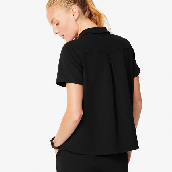 Women's Black Igava - Short-Sleeve Polo Scrub Top