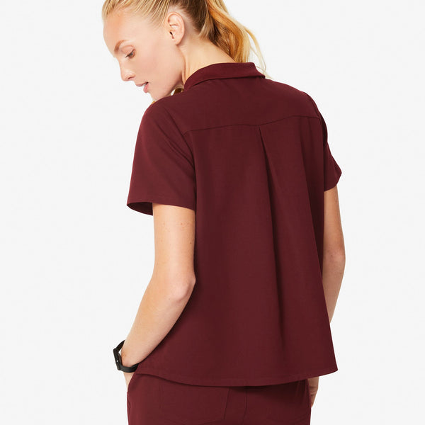 Women's Burgundy Igava - Short-Sleeve Polo Scrub Top