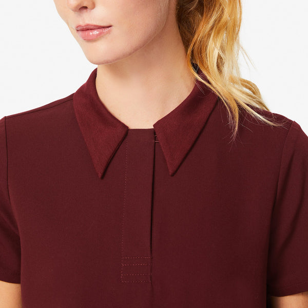 Women's Burgundy Igava - Short-Sleeve Polo Scrub Top