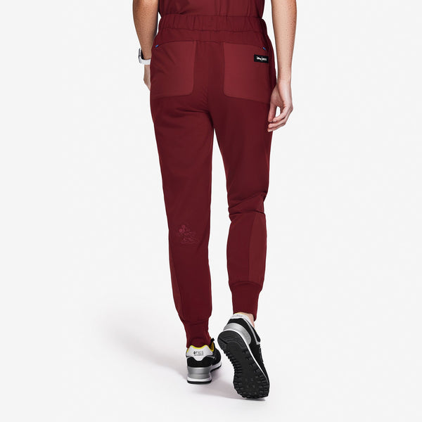 Women's Burgundy Mickey Mouse - Skinny Jogger Scrub Pant